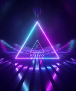 Sci-fi Tunnel with Neon Triangles. An Endless Flight Forward